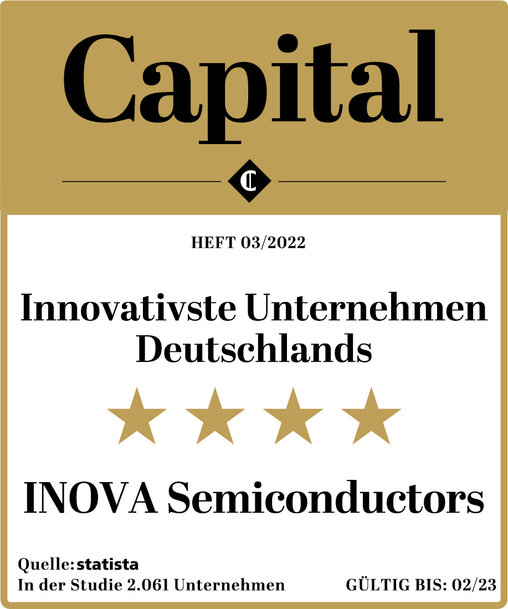 Inova Semiconductors named one of Germany's most innovative companies in various studies by Capital and CHIP